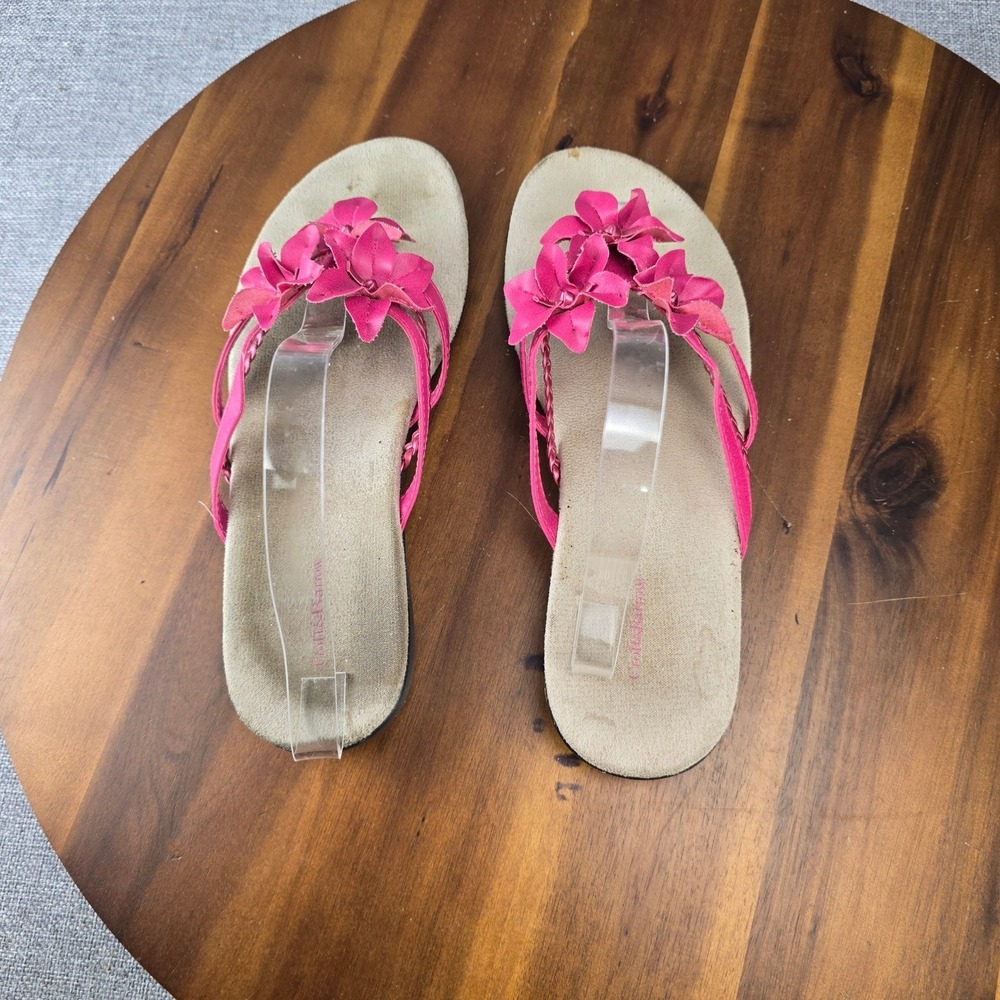 Croft & Barrow Women's Pink Flower Embellished Thong Sandals Size 9.5 - Picture 9 of 14